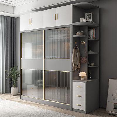 Customized bedroom furniture modern style high-grade gray glass sliding door multifunctional panel w